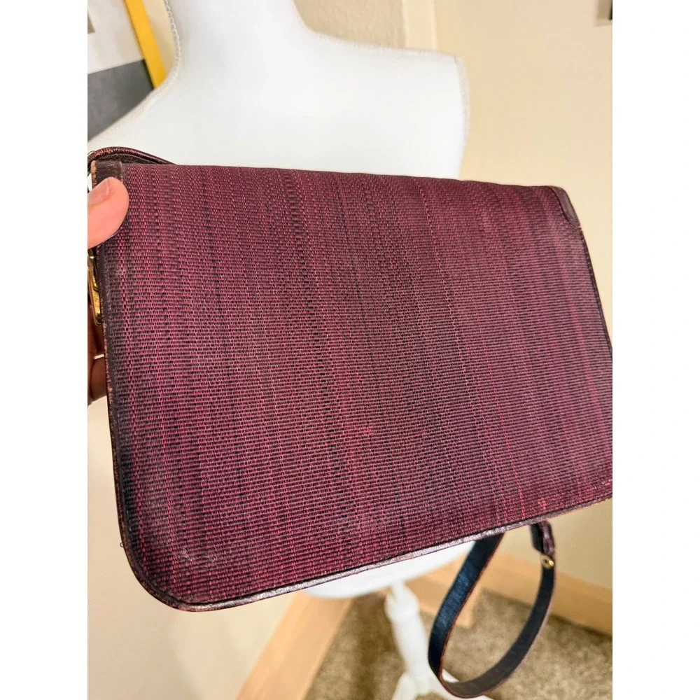 Vintage Genuine Horsehair Leather Crossbody Burgundy German Made Gold Hardware